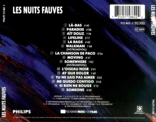 夜夜夜狂Les nuits fauves(1992)原声碟封套 #1B